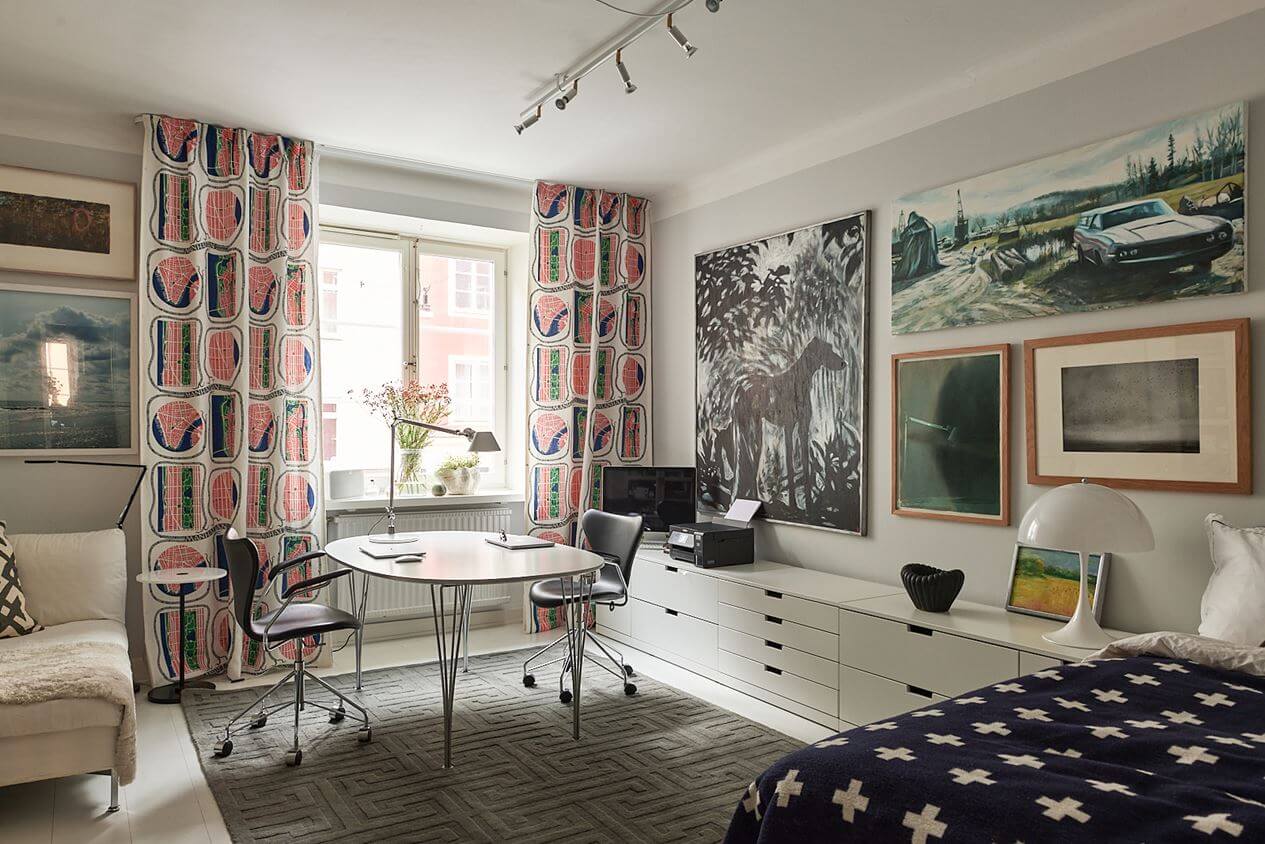 An Art-Filled Scandinavian Apartment 19 bedroom-home-office-gallery-wall-nordroom