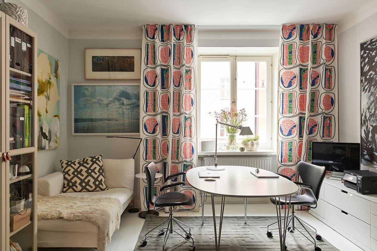 An Art-Filled Scandinavian Apartment 20 bedroom-with-home-office