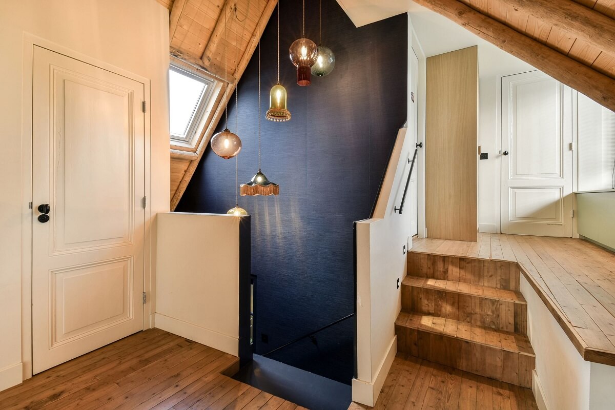 Wooden Interiors in a Historic Dutch Family Home 16 black-staircase-pendant-lights-nordroom