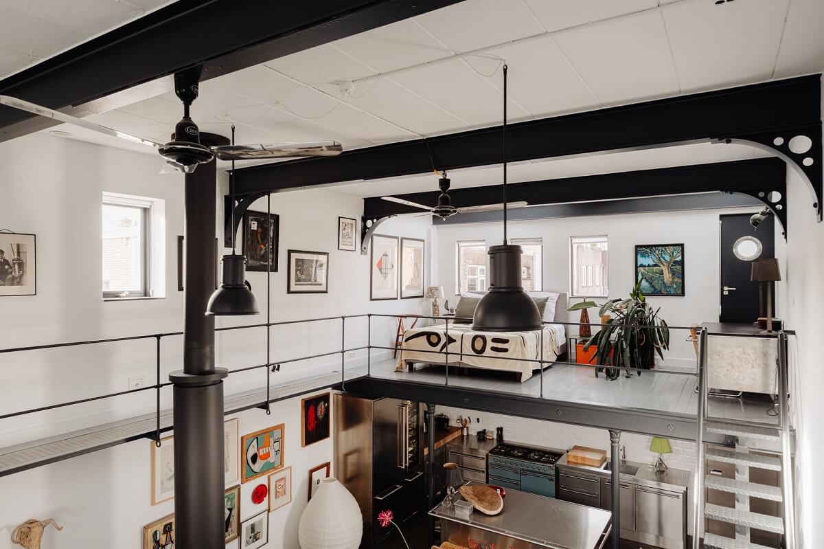 An Industrial Loft Apartment in Amsterdam 12 black-steel-beams-industrial-loft