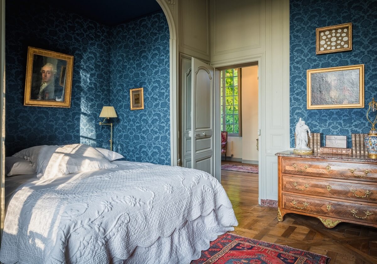 A Renovated 18th Century Chateau in France 17 blue bedroom french chateau