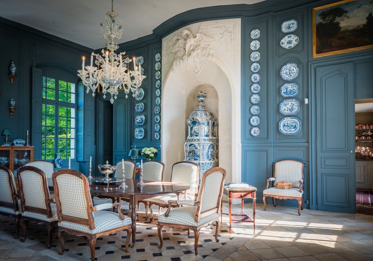 A Renovated 18th Century Chateau in France 6 blue dining room french chateau
