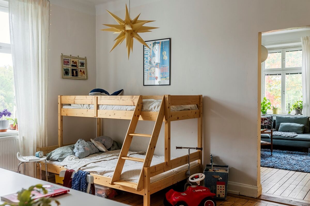 A Swedish Apartment with a Yellow Living Room 13 bunk beds childrens room