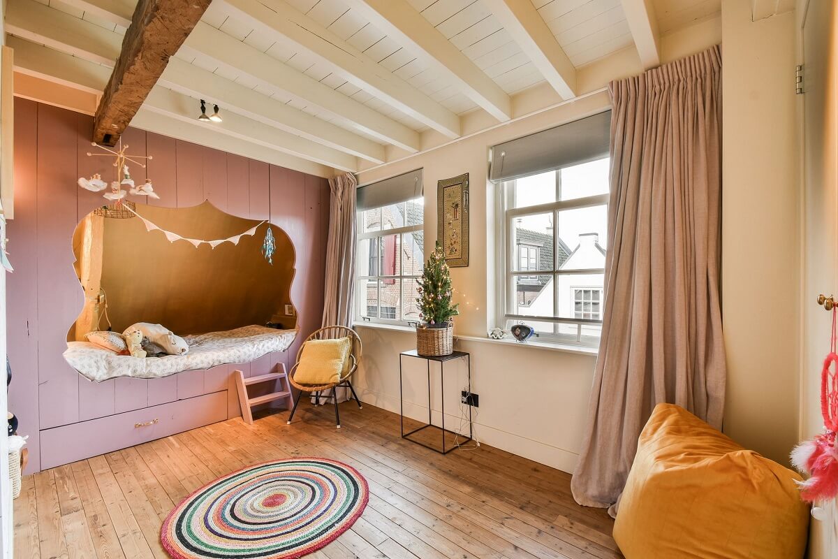 Wooden Interiors in a Historic Dutch Family Home 22 child-room-pink-built-in-bed-nordroom