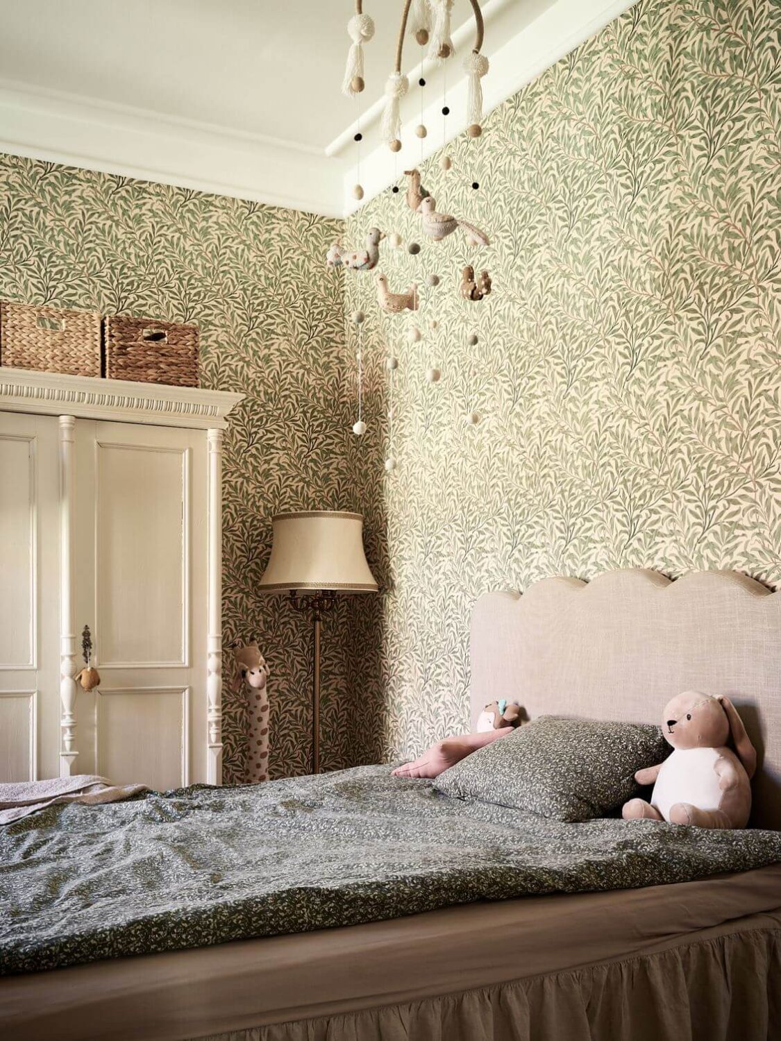 William Morris Wallpaper in a Scandinavian Apartment 9 children bedroom green wallpaper nordroom
