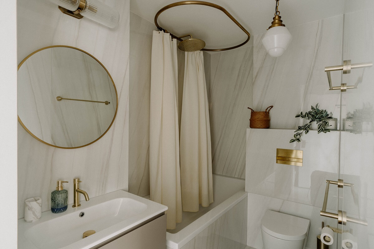 83 Small Bathroom Ideas & How To Make It Look Bigger 68 classic bathroom marbled porcelain tiles brass accents nordroom