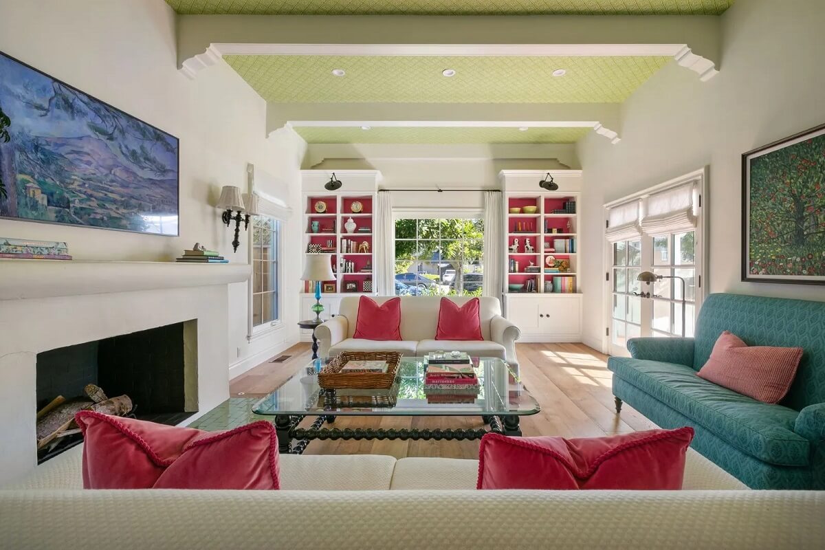 Emma Stone's Colorful Spanish-Style Los Angeles Home is For Sale 1 colorful-living-room-emma-stone-spanish-style-home-nordroom