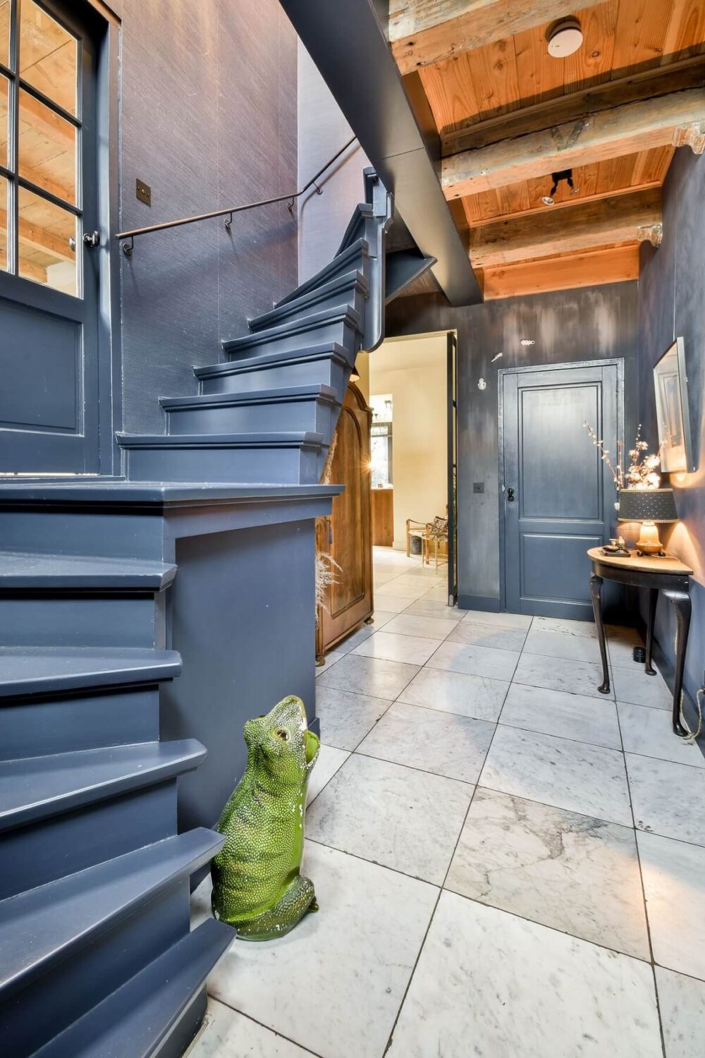 Wooden Interiors in a Historic Dutch Family Home 15 dark-gray-staircase-hallway-wooden-ceiling-nordroom