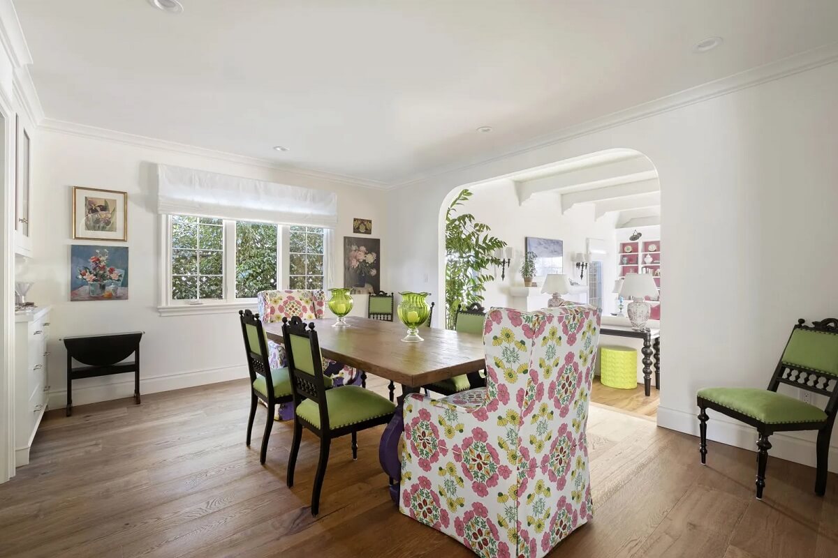 Emma Stone's Colorful Spanish-Style Los Angeles Home is For Sale 3 dining-room-los-angeles-home-emma-stone-nordroom
