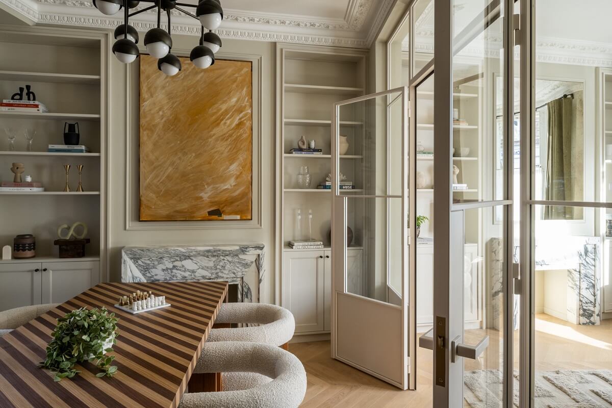 double living room and dining room with striped table nordroom