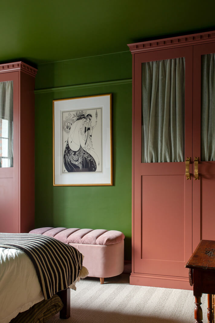 Bold Colors in a Charming Historic House in England 27 green-bedroom-pink-wardrobes-nordroom