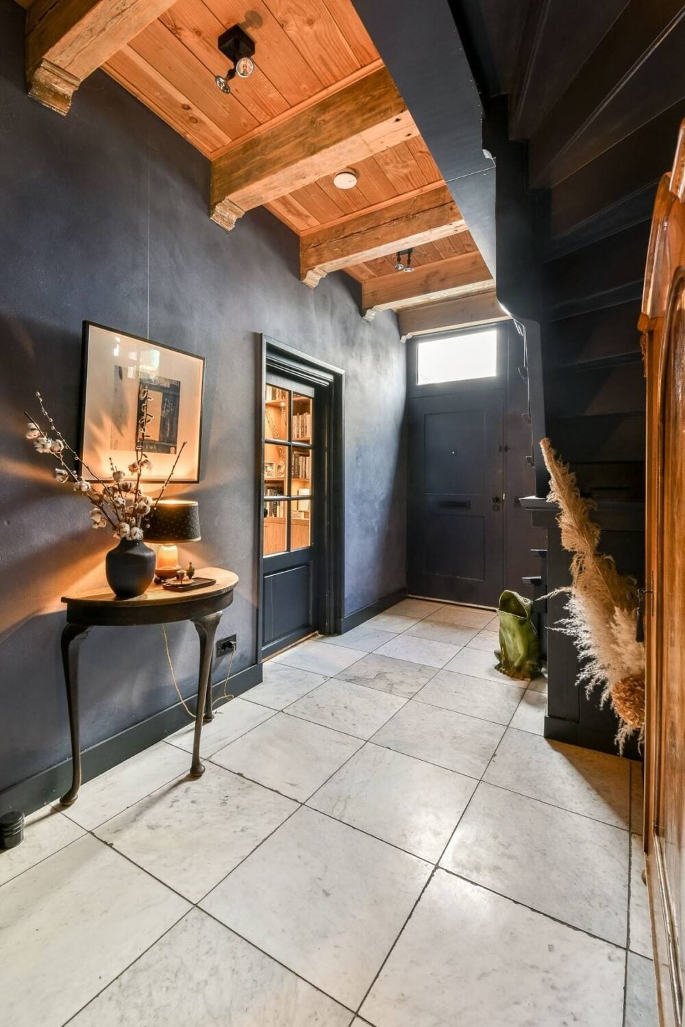 Wooden Interiors in a Historic Dutch Family Home 14 hallway-black-walls-wooden-ceiling-nordroom