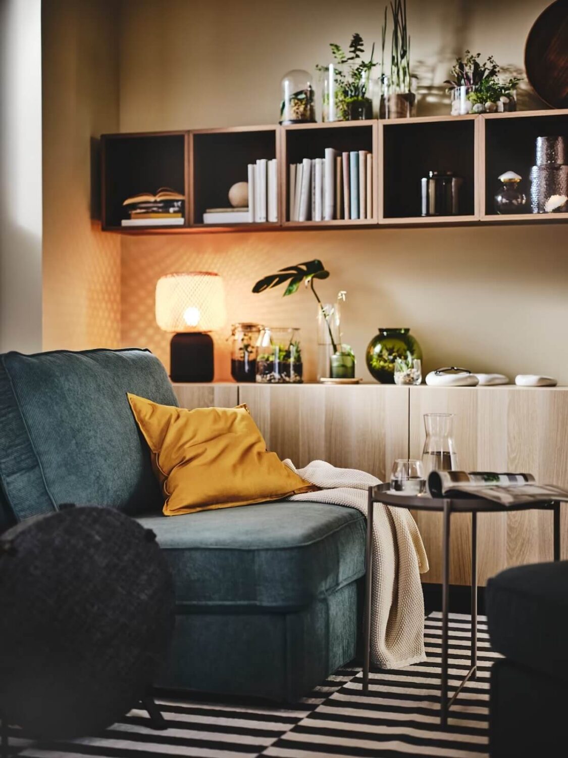 IKEA Home Style and Trends Guide 2024 9 ikea-living-room-open-cabinets-blue-sofa-nordroom