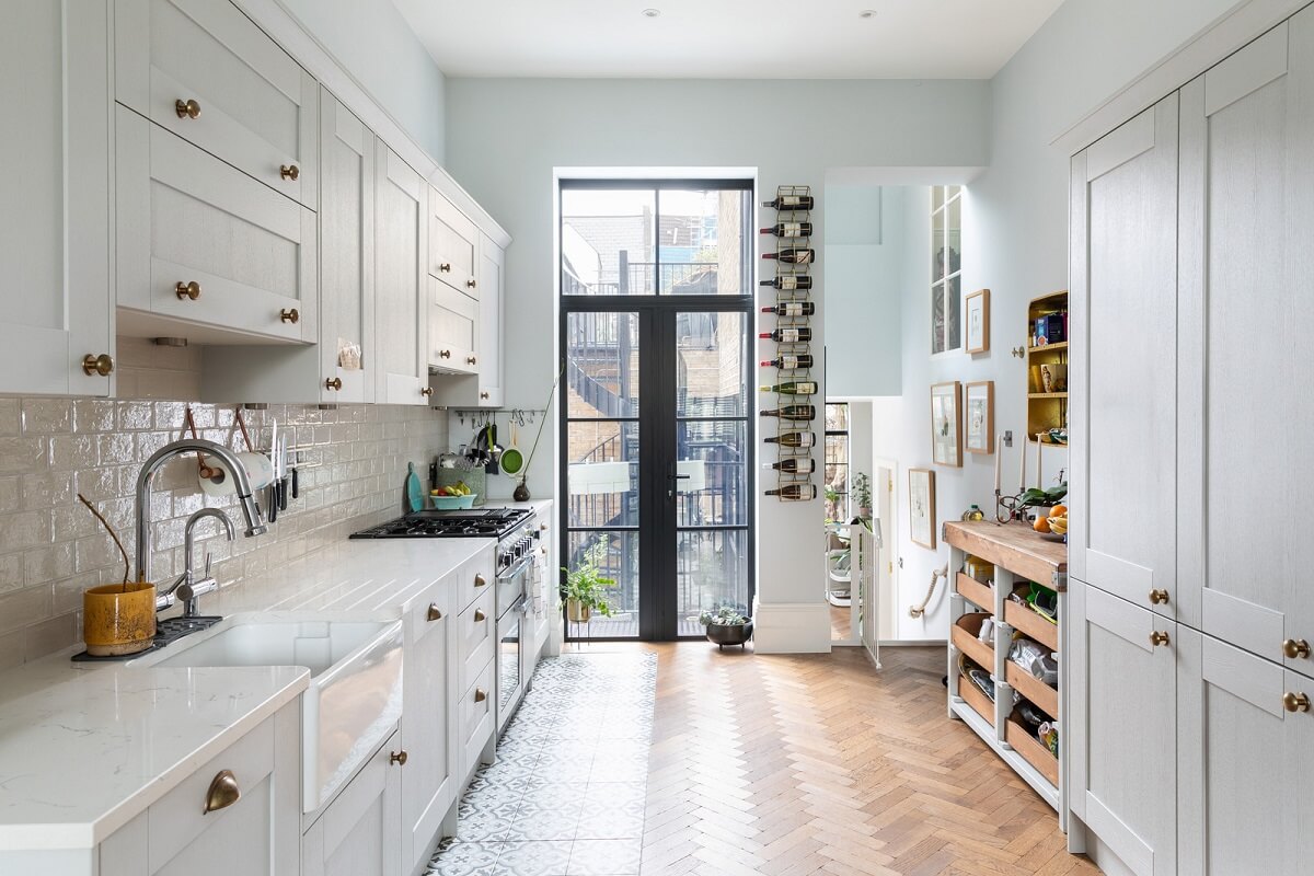 A Victorian House in London with Three Outdoor Spaces 6 kitchen light cabnets crittal door