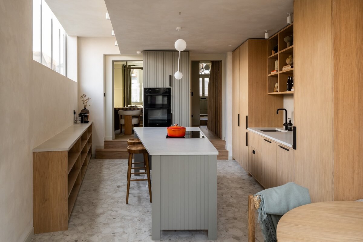 A Renovated Victorian House with Oak Features 12 kitchen oak cabinets island high windows nordroom
