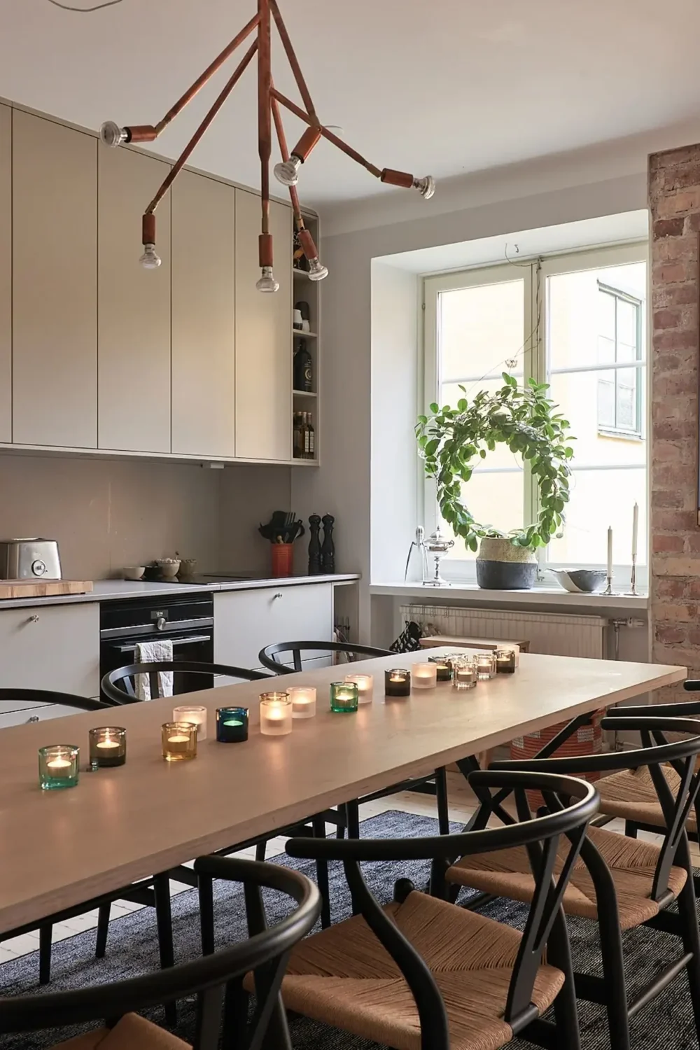 An Art-Filled Scandinavian Apartment 10 large-dining-table-black-wishbone-chairs-nordroom
