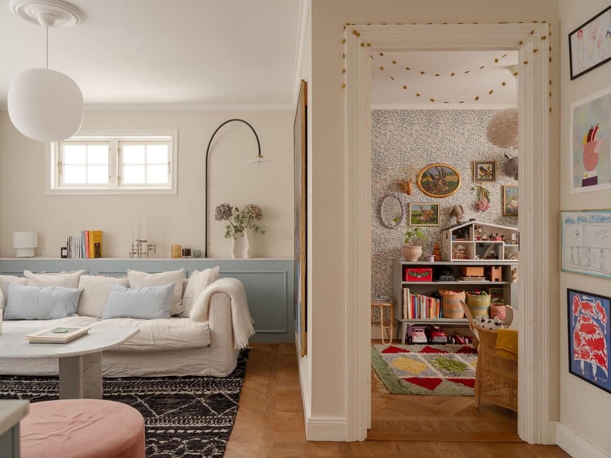 A Light Family Home in a Historic Yellow Villa 8 living room with childrens playroom
