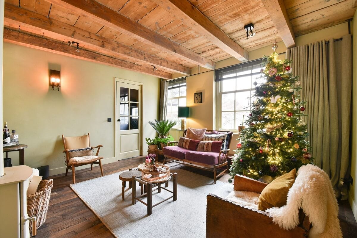 Wooden Interiors in a Historic Dutch Family Home 11 living-room-wooden-ceiling-christmas-decor-nordroom