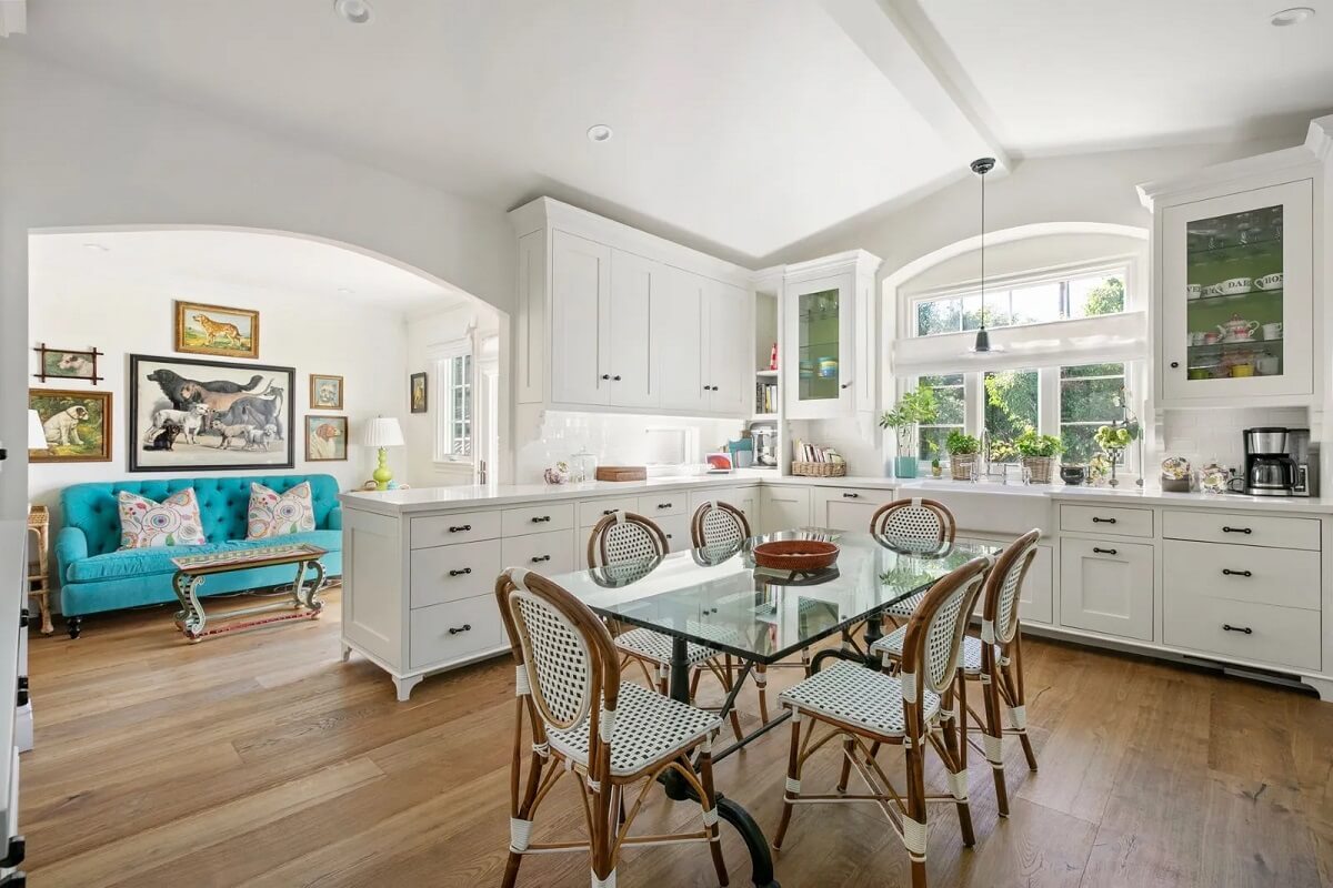 Emma Stone's Colorful Spanish-Style Los Angeles Home is For Sale 7 open-plan-kitchen-sitting-room-emma-stone-nordroom