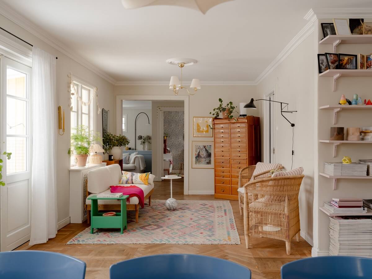 A Light Family Home in a Historic Yellow Villa 2 open plan living room swedish family home nordroom