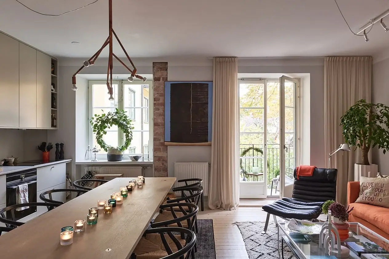 An Art-Filled Scandinavian Apartment 8 open-plan-living-space-large-dining-table
