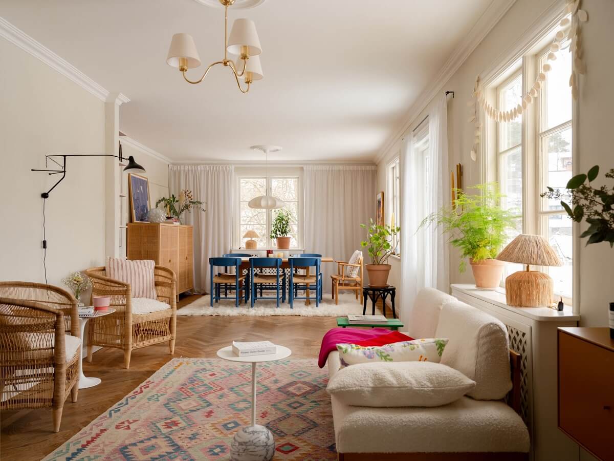 A Light Family Home in a Historic Yellow Villa 3 open plan livng room swedish family home nordroom