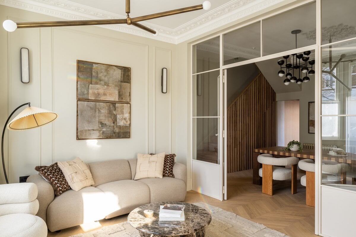 A Renovated Victorian House with Oak Features 6 serene double living room with glass dividing wall nordroom