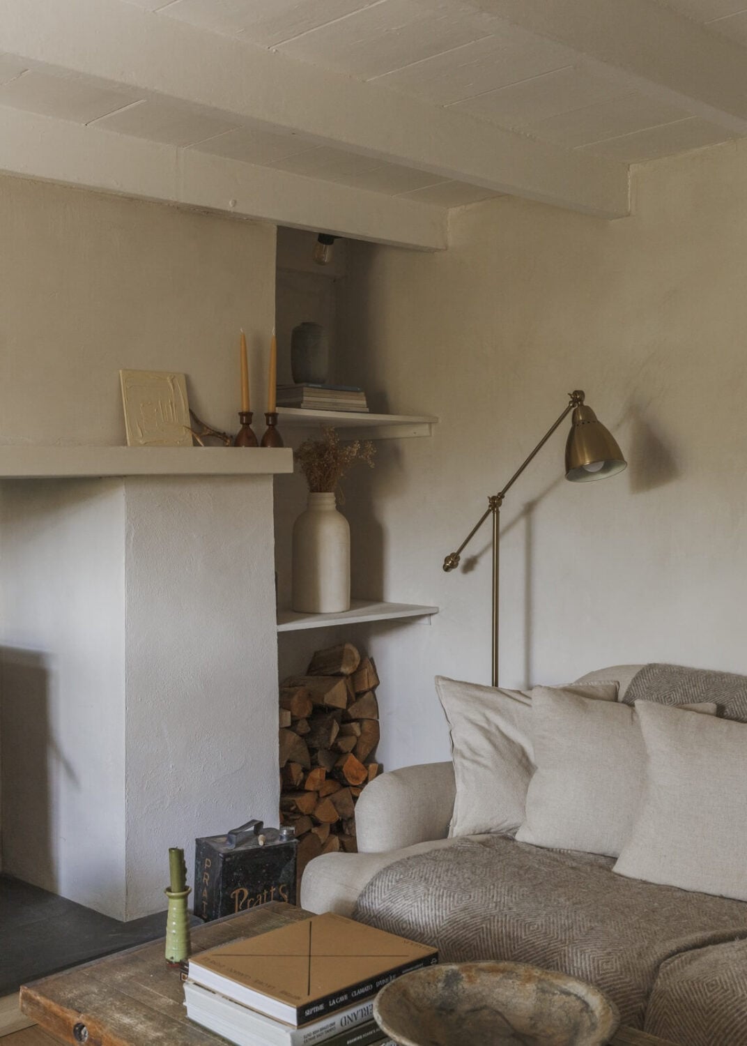 A Serene English Cottage in Cornwall 2 serene-living-room-built-in-shelves