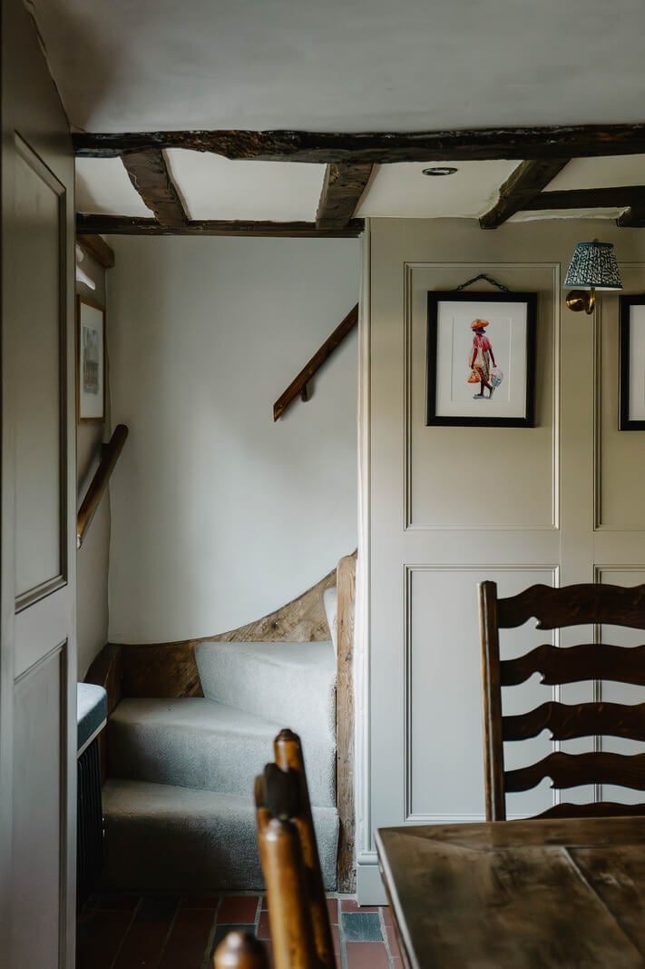 A Cozy Historic English Country House with Exposed Beams 14 staircase exposed wooden beams