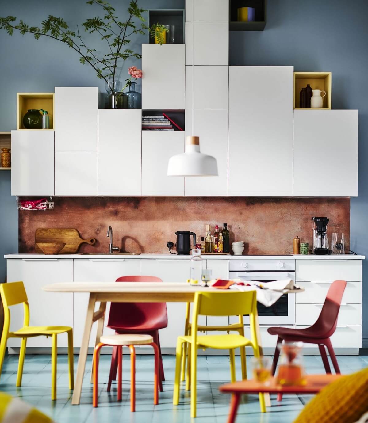 IKEA Home Style and Trends Guide 2024 27 white-ikea-kitchen-colorful-chairs-nordroom