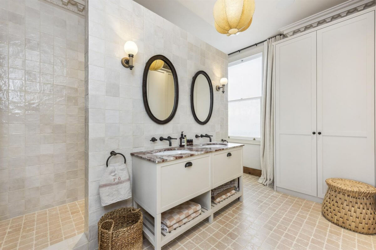 Modern Rustic Interiors in an Edwardian House in London 24 bathroom with double sink