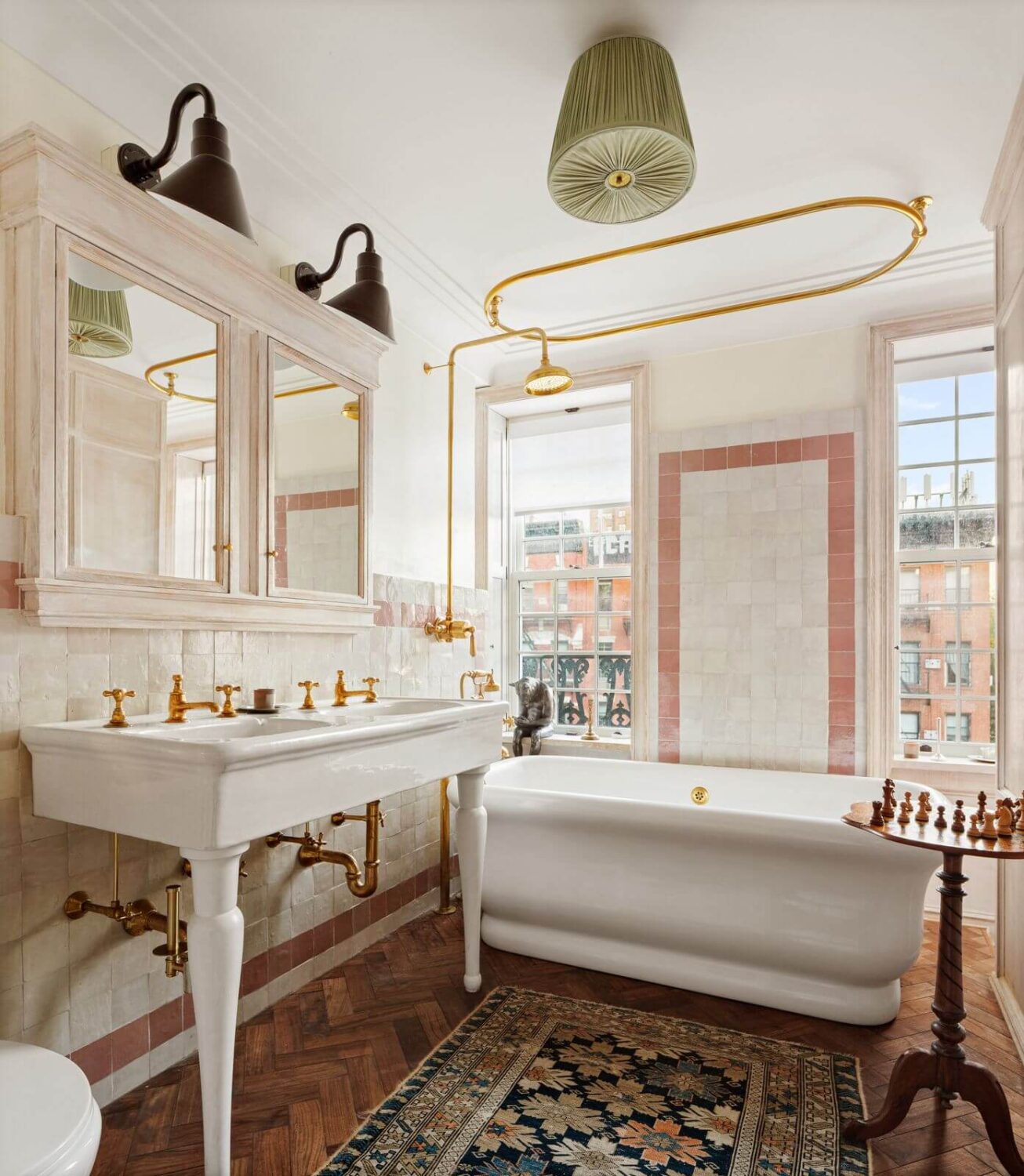 A New York Penthouse with a Rooftop Cottage 13 classic bathroom with freestanding bath and wooden floor nordroom