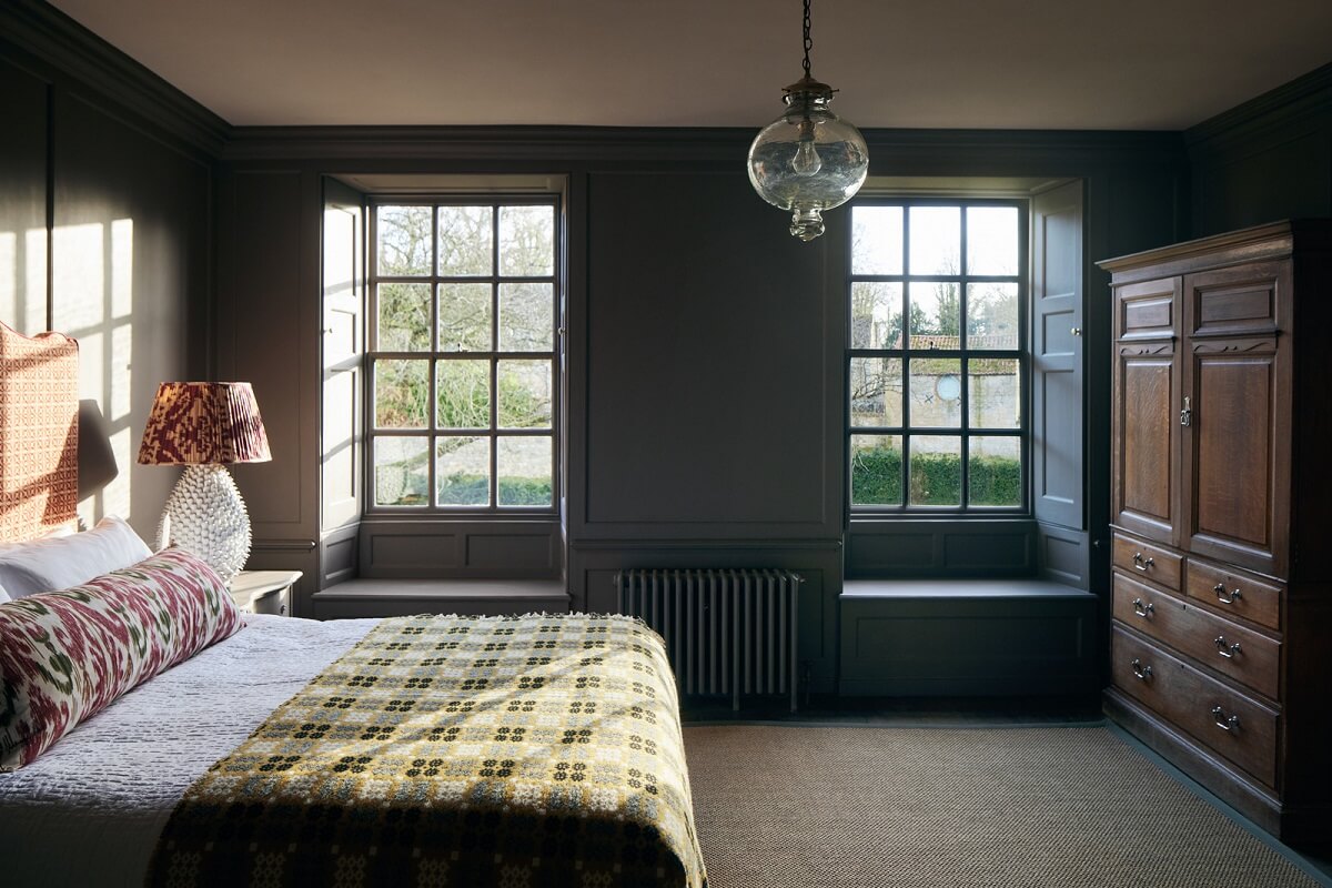 A Historic English Country House with Restored Interiors 20 dark gray bedroom