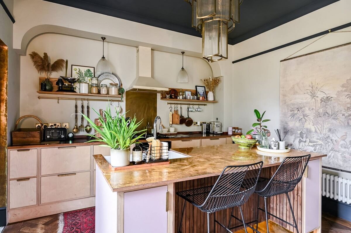 An Eclectic Victorian Townhouse in London 5 dark-gray-ceiling-kitchen-nordroom