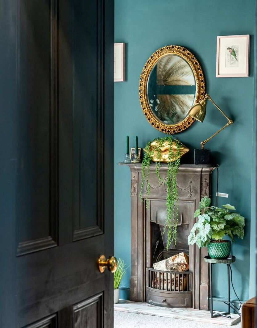 An Eclectic Victorian Townhouse in London 15 dark-green-room-fireplace-nordroom