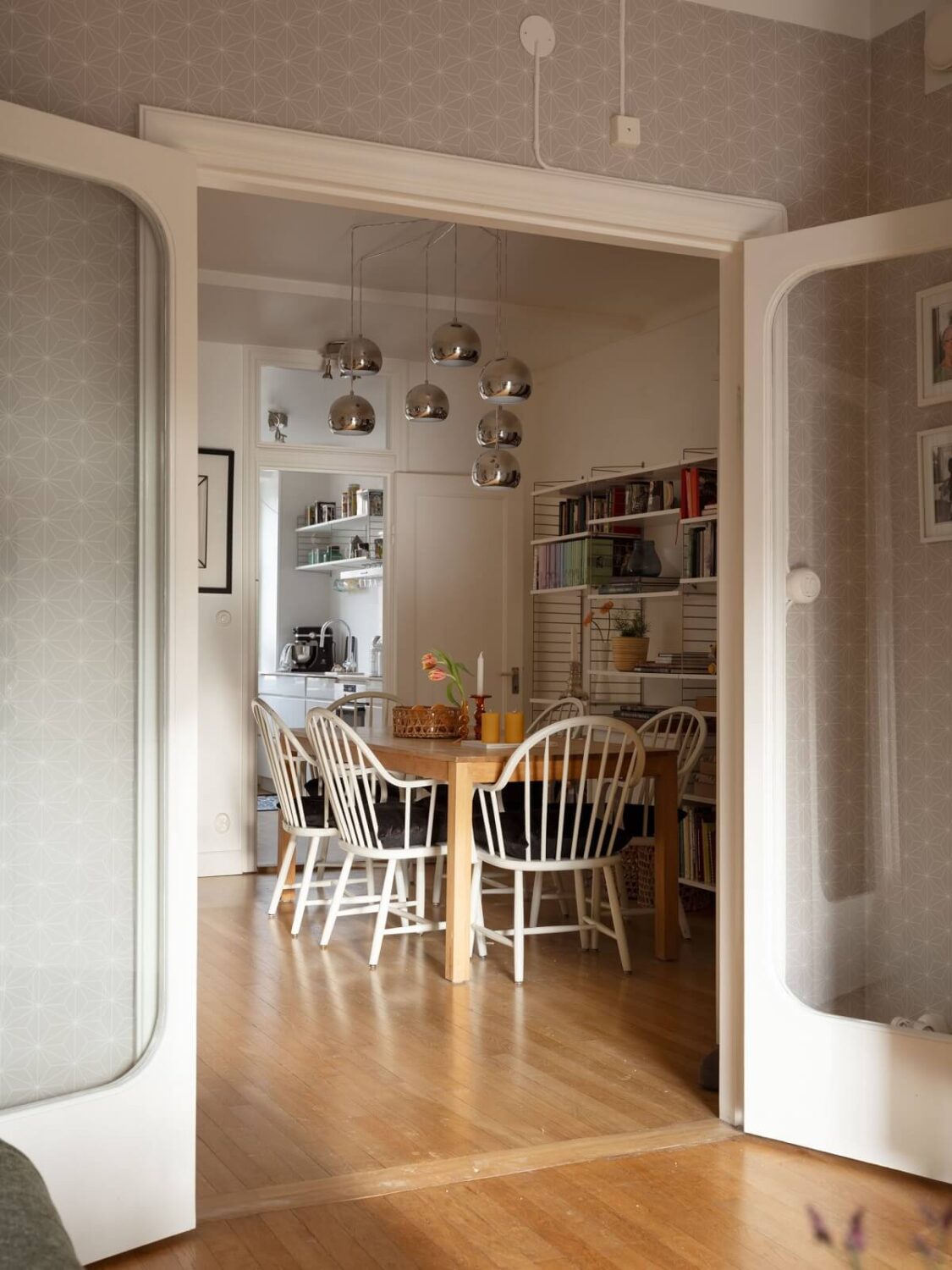 A Swedish Apartment with Light-Filled Rooms 3 double glass doors to the dining room