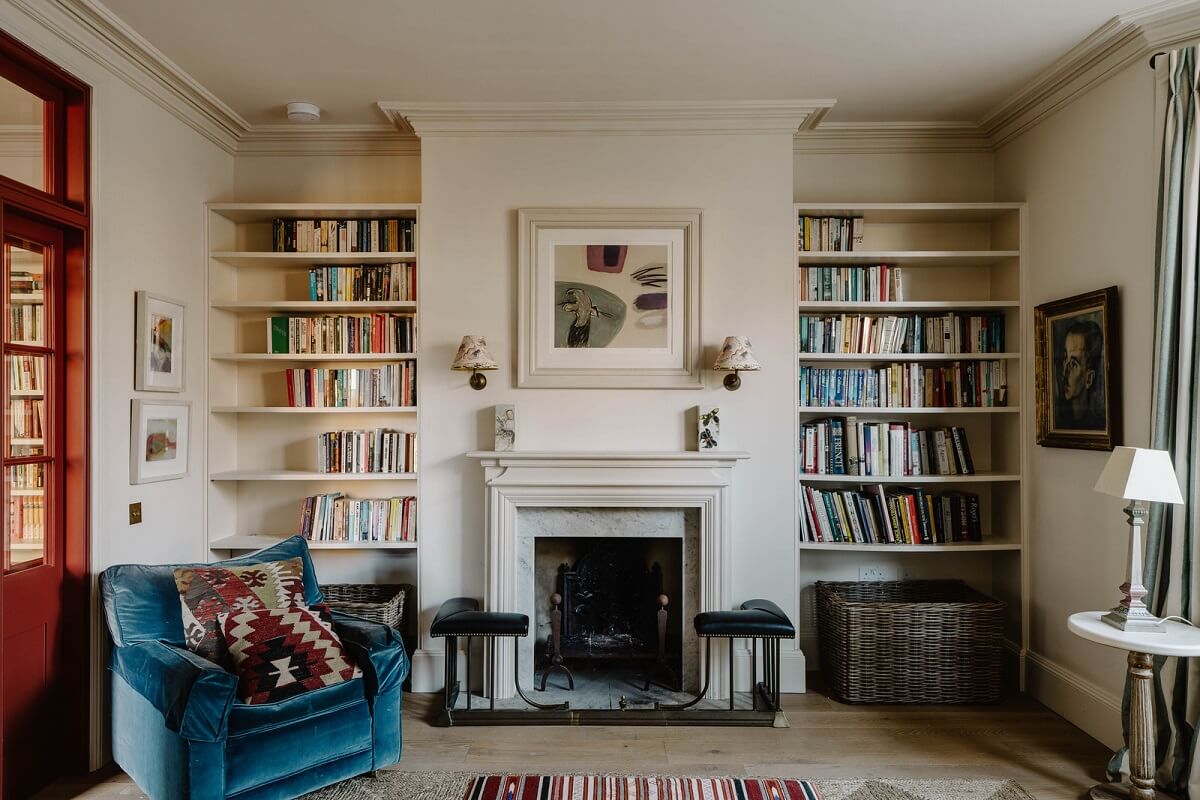 A Restored and Extended London Townhouse 2 fireplace and shelves