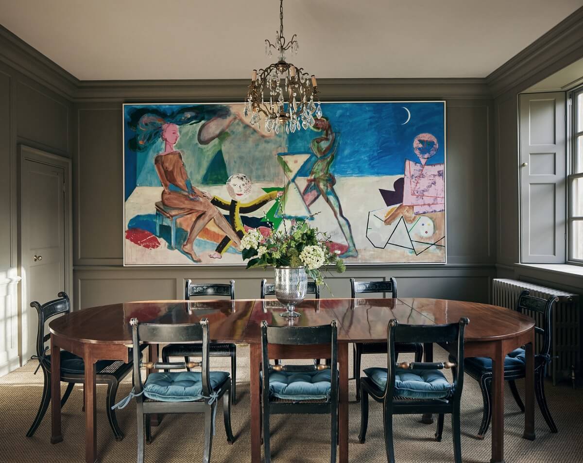 A Historic English Country House with Restored Interiors 14 green dining room nglish country house