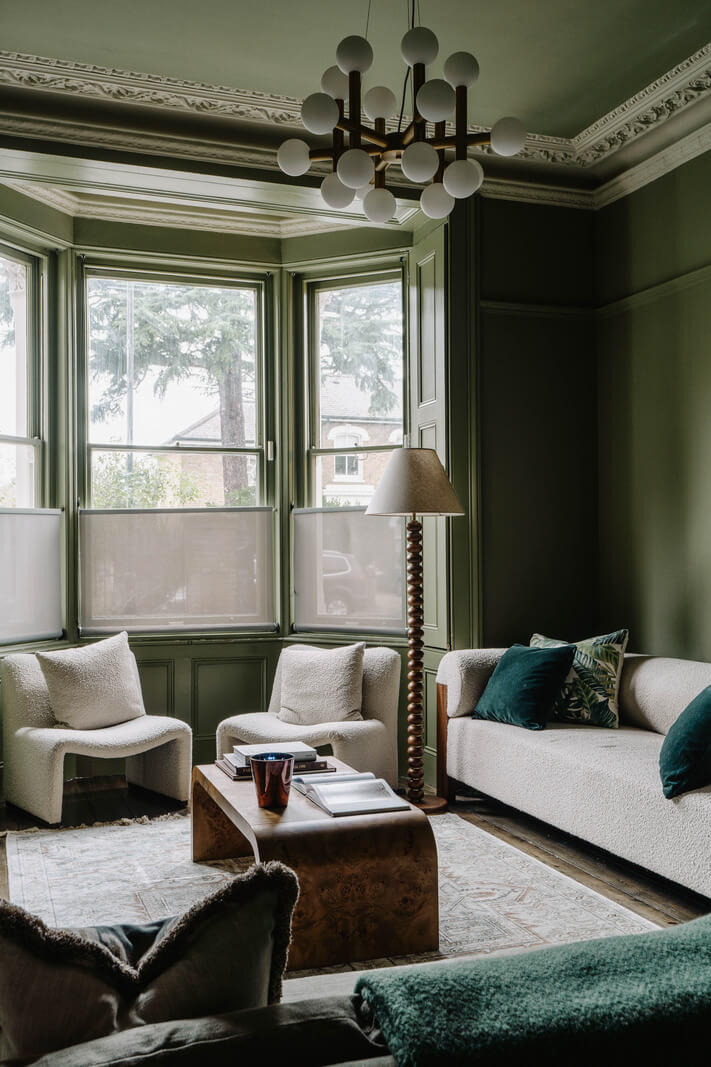 Colorful Walls in an English Victorian Townhouse 4 green living room period features bay window victorian house nordroom