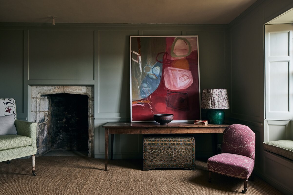 A Historic English Country House with Restored Interiors 13 green sitting room