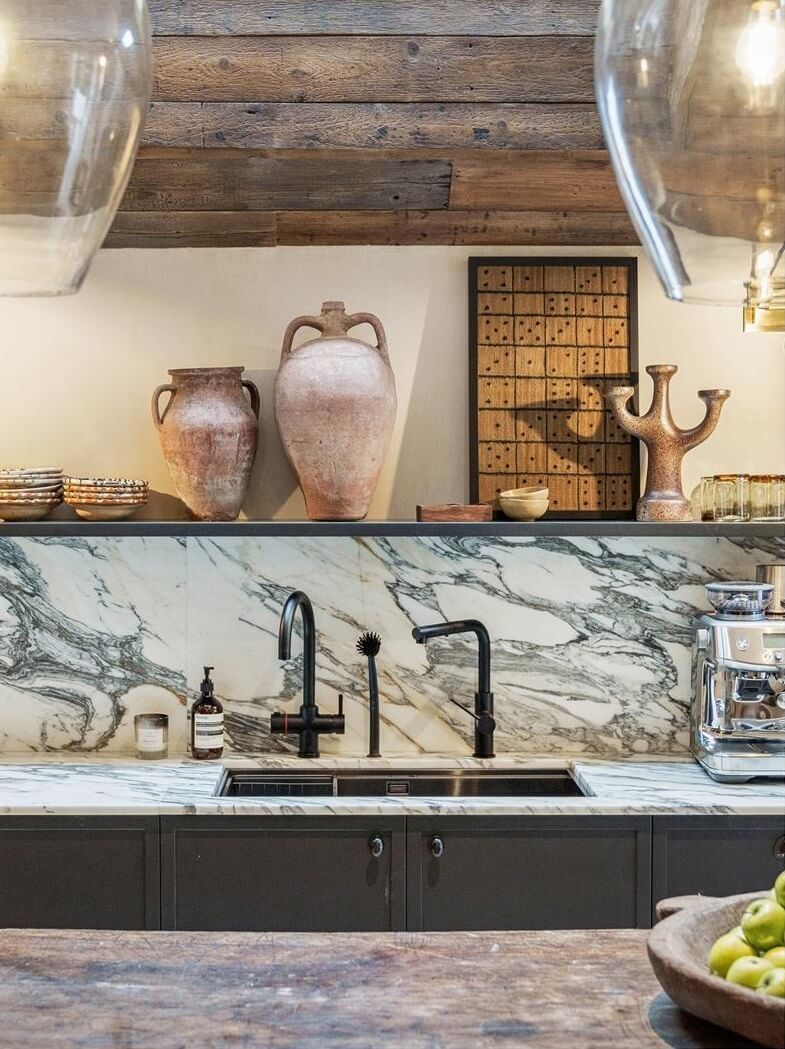 Modern Rustic Interiors in an Edwardian House in London 12 kitchen detail with wooden ceiling