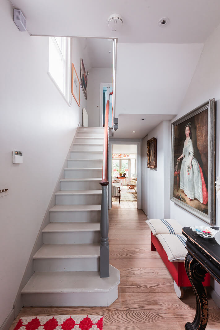 A Home with Cottage Interiors in a Former Cambridge Shop 5 light gray staircase
