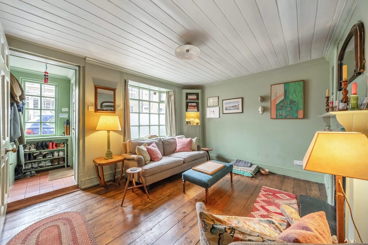 A Colorful Historic Family Home in London 2 light green living room