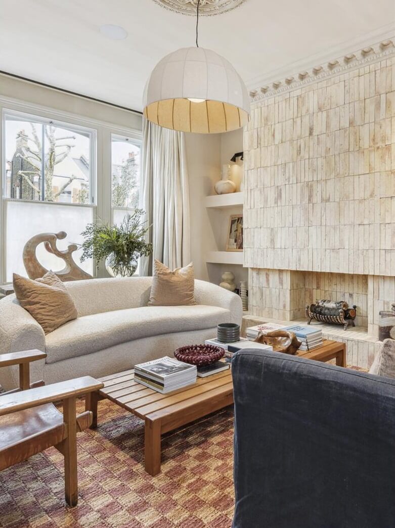 Modern Rustic Interiors in an Edwardian House in London 3 modern rustic living room with whitepainted brick wall