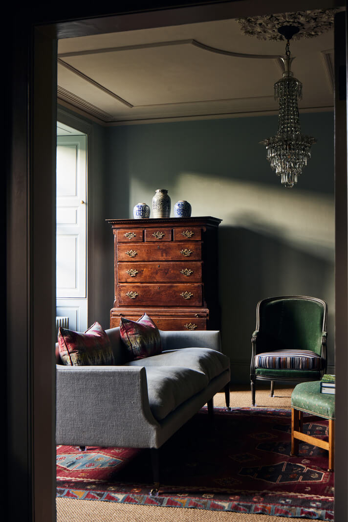 A Historic English Country House with Restored Interiors 10 natural light green sitting room