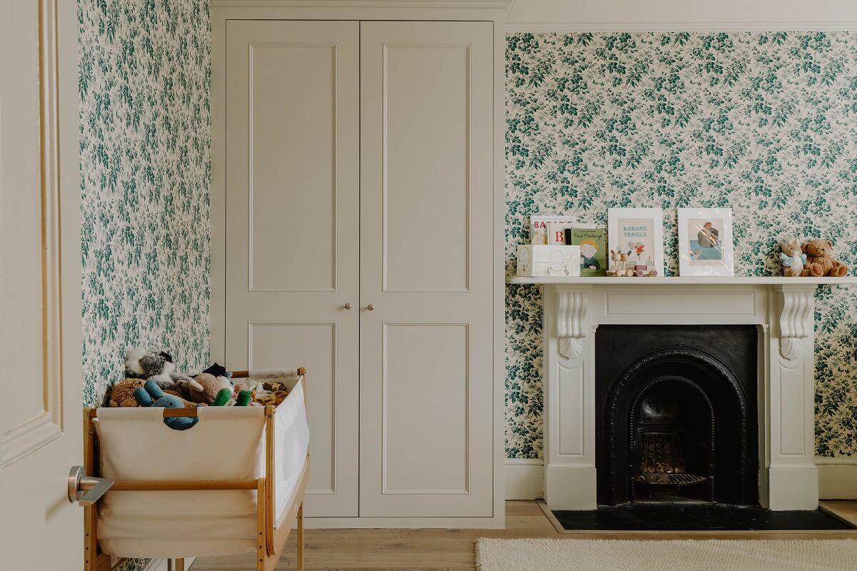 Beautiful Gender Neutral Nursery Ideas 38 nursery green wallpaper fireplace nordroom