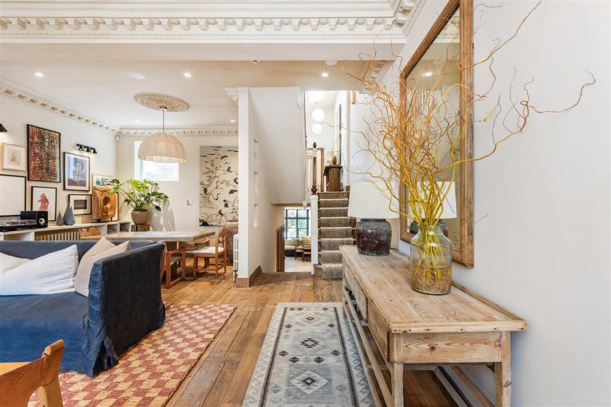 Modern Rustic Interiors in an Edwardian House in London 7 open plan living room in modern rustic style