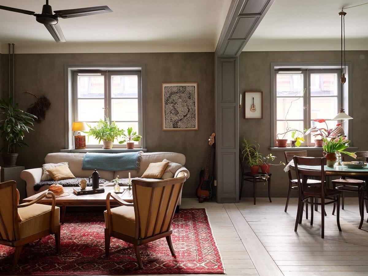 Cozy Vintage Style in a Swedish 1920s Apartment 8 open plan sitting room and kitchen