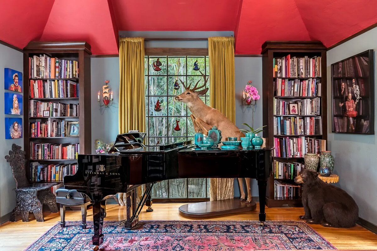 Rufus Wainwright's Colorful Laurel Canyon Home 2 piano-pink-ceiling