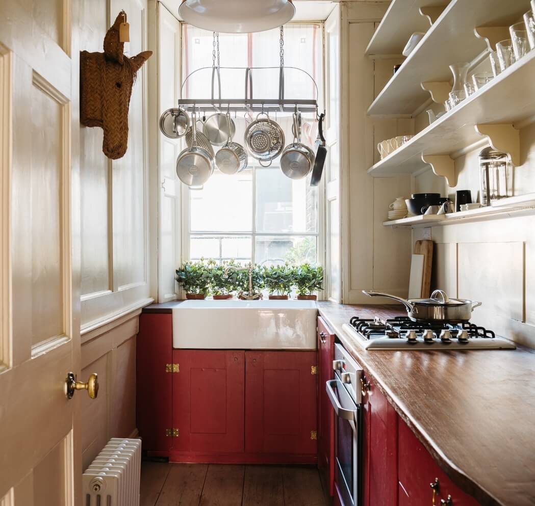 50+ Rooms That Prove ‘The Unexpected Red Theory’ Really Works 7 red kitchen cabinets shelves butler sink nordroom